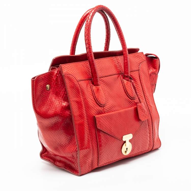 Pre Owned Celine Red Python Envelope Mini Luggage Tote