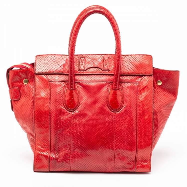 Pre Owned Celine Red Python Envelope Mini Luggage Tote