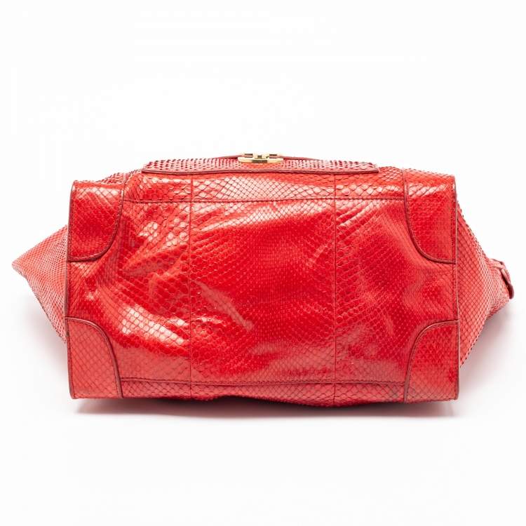 Pre Owned Celine Red Python Envelope Mini Luggage Tote