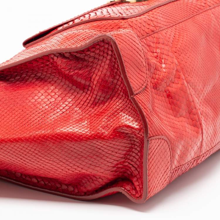 Pre Owned Celine Red Python Envelope Mini Luggage Tote