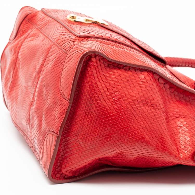 Pre Owned Celine Red Python Envelope Mini Luggage Tote