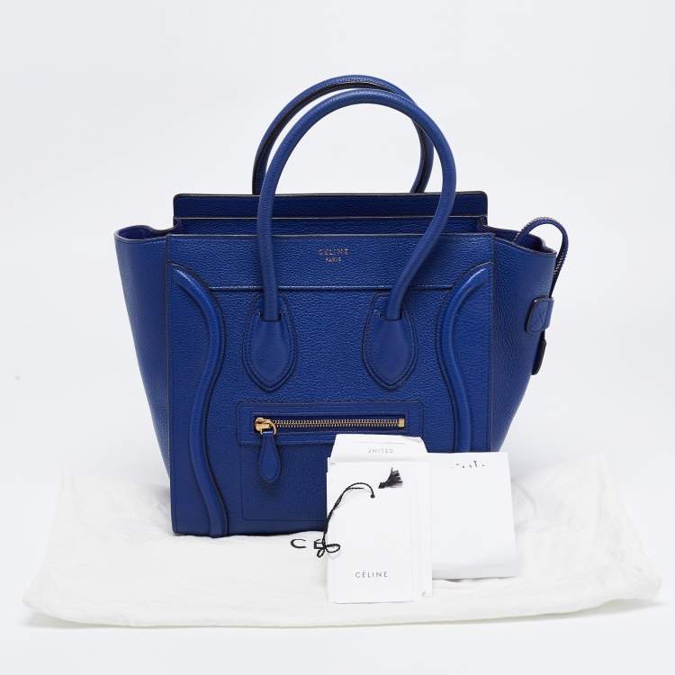 Pre Owned Celine Blue Leather Micro Luggage Tote