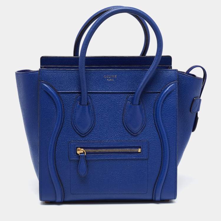 Pre Owned Celine Blue Leather Micro Luggage Tote