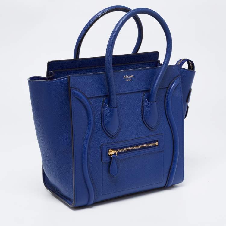 Pre Owned Celine Blue Leather Micro Luggage Tote
