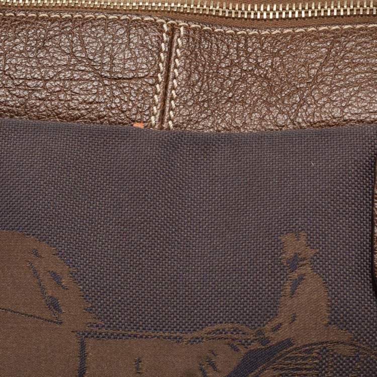 Pre Owned Celine Brown Canvas and Leather Zip Satchel