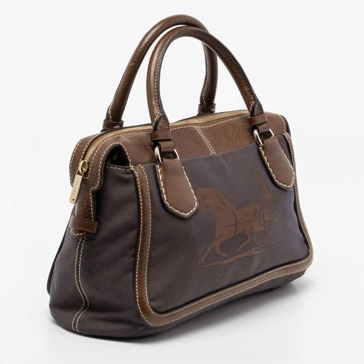 Pre Owned Celine Brown Canvas and Leather Zip Satchel