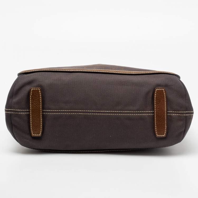 Pre Owned Celine Brown Canvas and Leather Zip Satchel