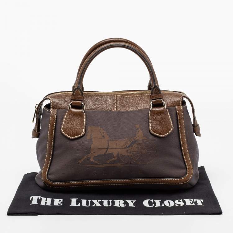 Pre Owned Celine Brown Canvas and Leather Zip Satchel