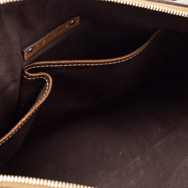 Pre Owned Celine Brown Canvas and Leather Zip Satchel