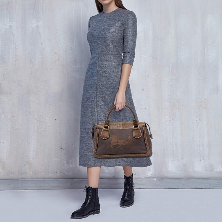 Pre Owned Celine Brown Canvas and Leather Zip Satchel