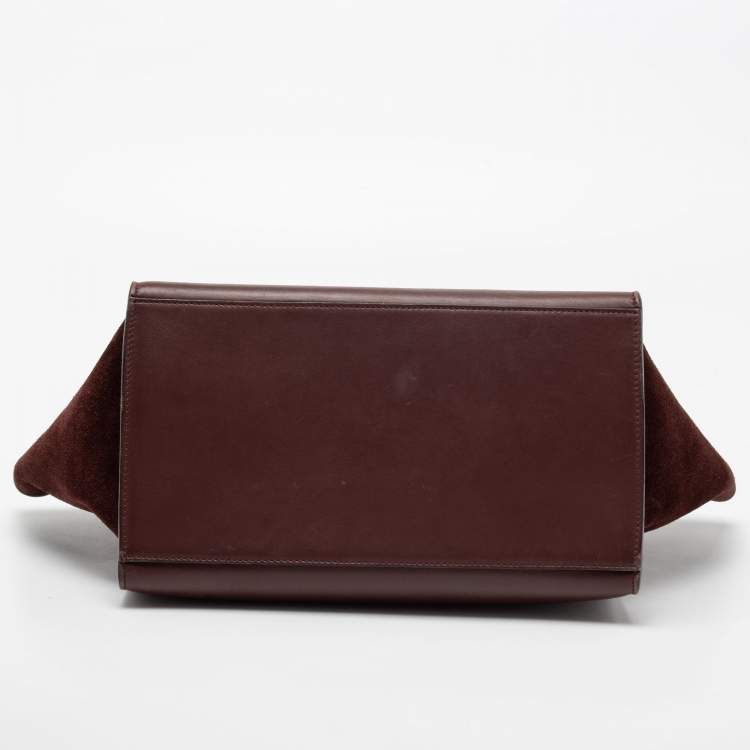 Pre Owned Celine Burgundy Leather and Suede Medium Trapeze Bag
