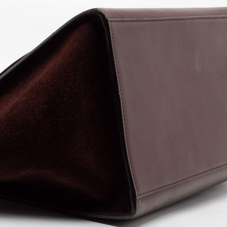 Pre Owned Celine Burgundy Leather and Suede Medium Trapeze Bag