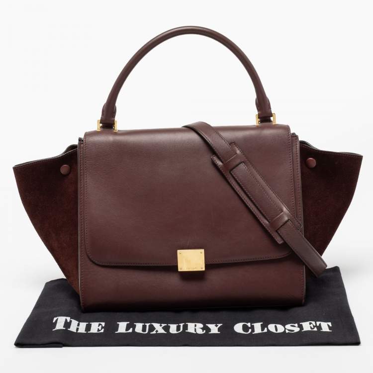 Pre Owned Celine Burgundy Leather and Suede Medium Trapeze Bag