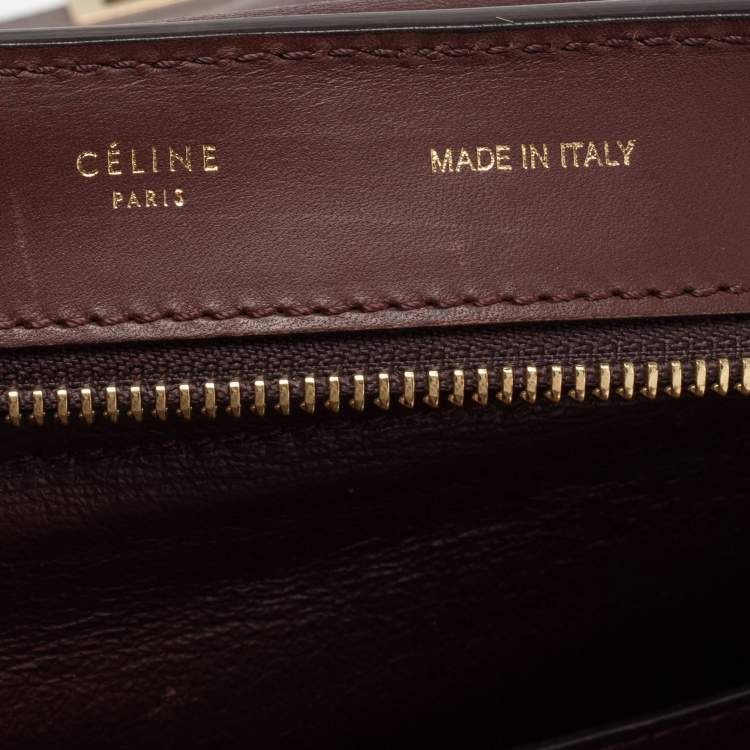 Pre Owned Celine Burgundy Leather and Suede Medium Trapeze Bag