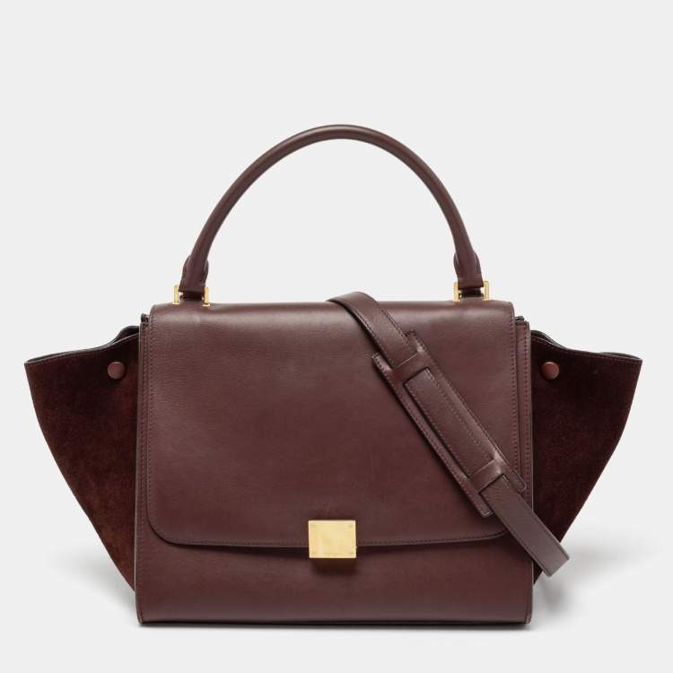Pre Owned Celine Burgundy Leather and Suede Medium Trapeze Bag