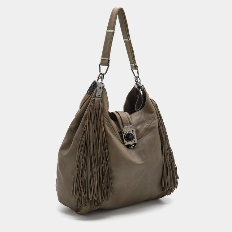 Pre Owned Celine Grey Leather Dimitri Fringe Hobo