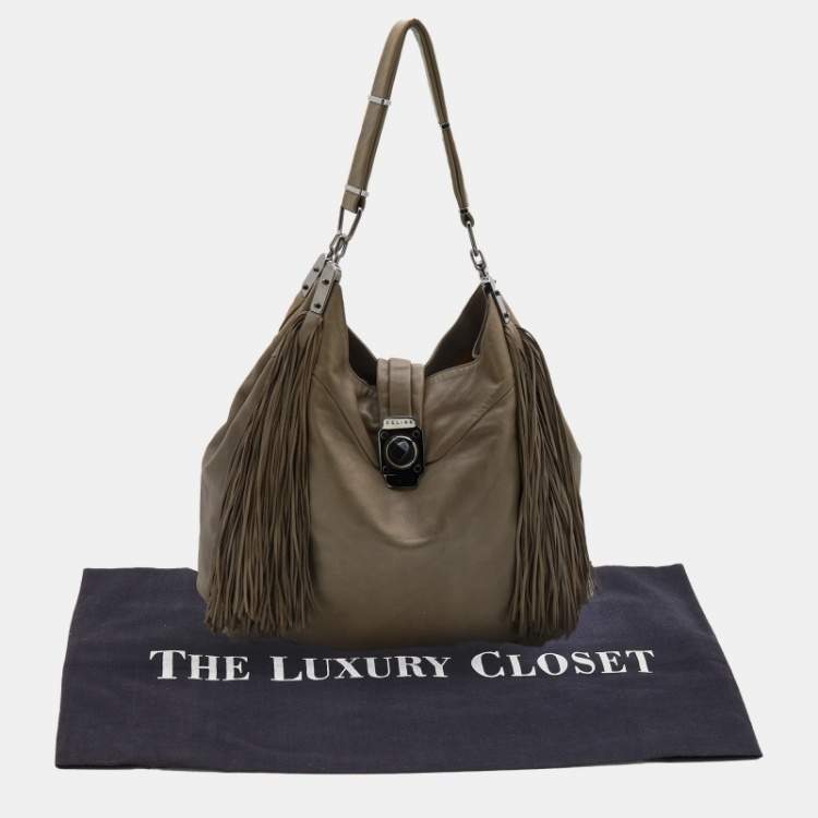 Pre Owned Celine Grey Leather Dimitri Fringe Hobo