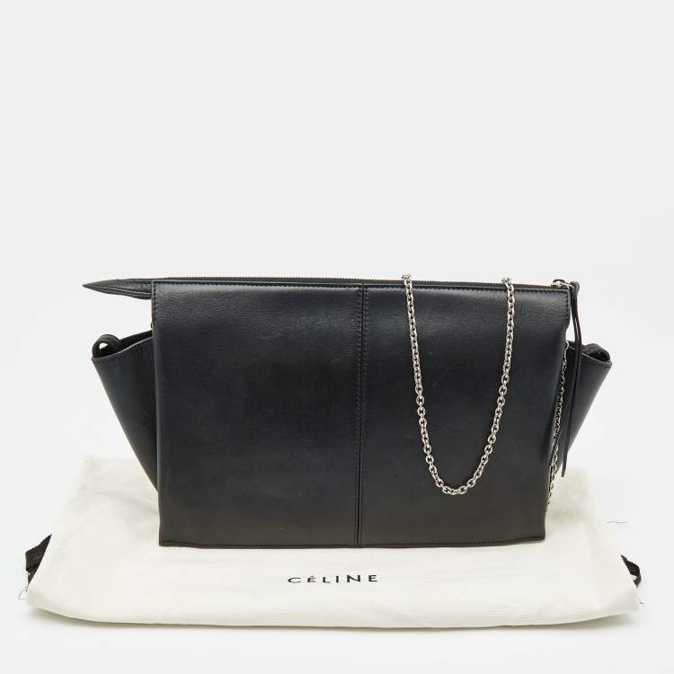 Pre Owned Celine Black Leather Trifold Chain Clutch