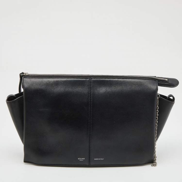 Pre Owned Celine Black Leather Trifold Chain Clutch