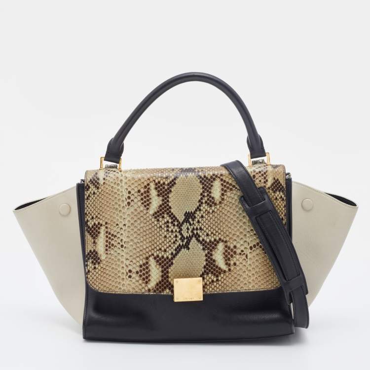 مملوكة مسبقًا Celine Tri Color Leather and Python Mini Trapeze Top Handle Bag