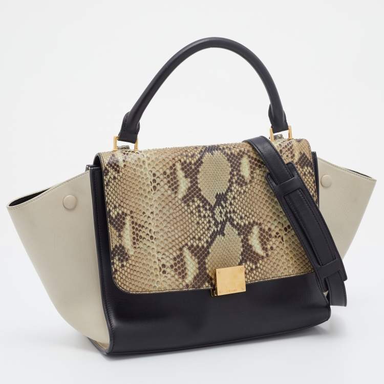 مملوكة مسبقًا Celine Tri Color Leather and Python Mini Trapeze Top Handle Bag