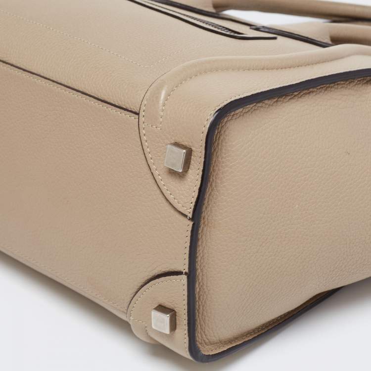 Pre Owned Celine Beige Leather Micro Luggage Tote