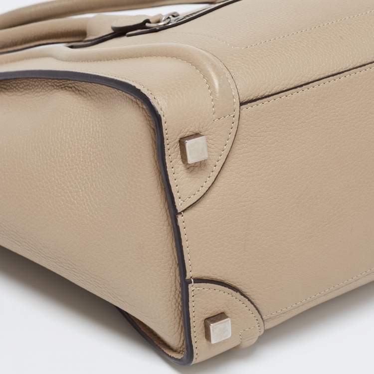 Pre Owned Celine Beige Leather Micro Luggage Tote