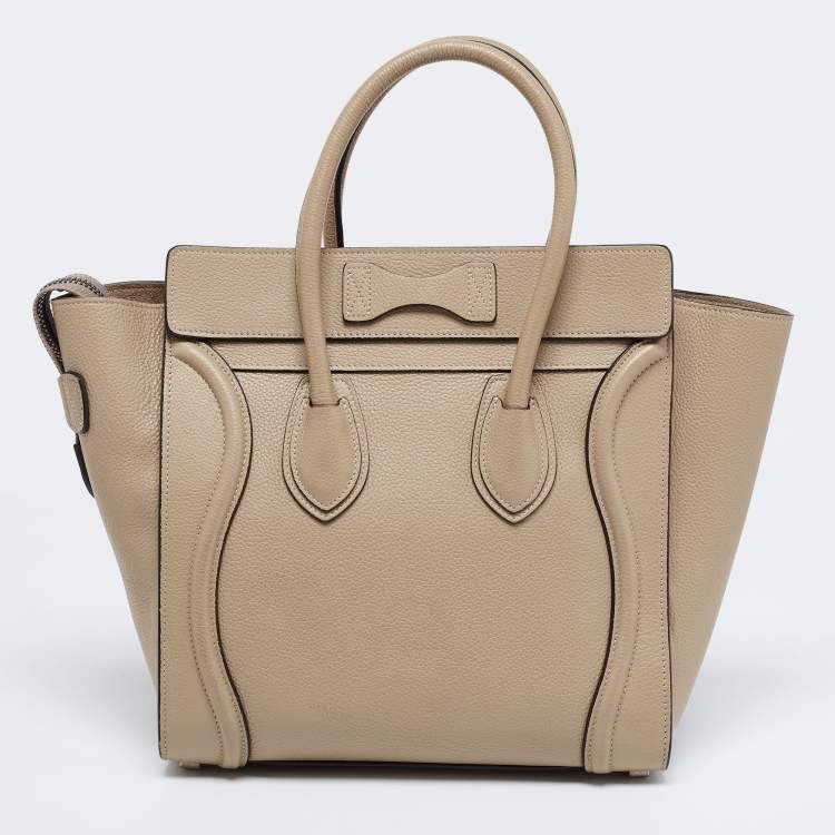 Pre Owned Celine Beige Leather Micro Luggage Tote