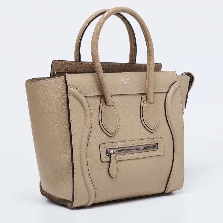 Pre Owned Celine Beige Leather Micro Luggage Tote
