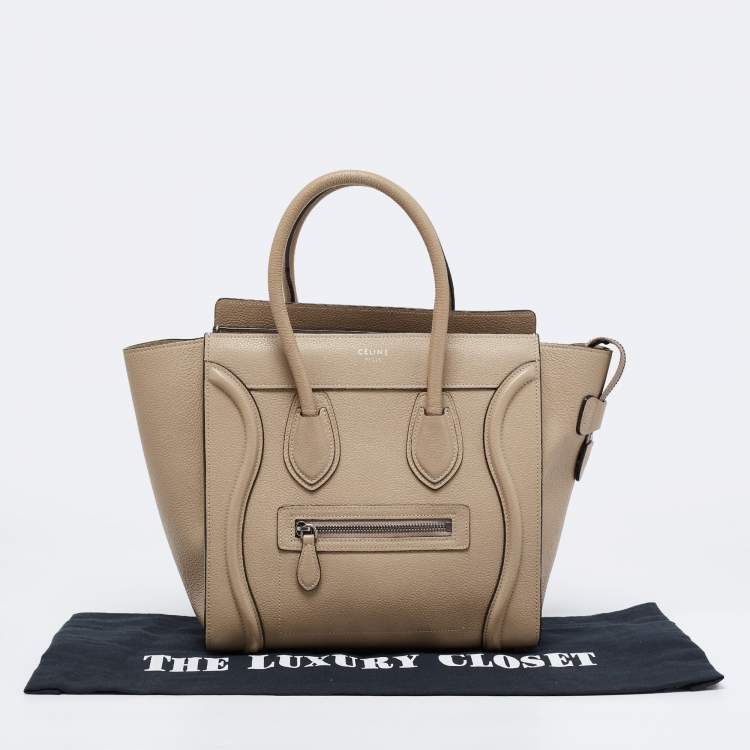 Pre Owned Celine Beige Leather Micro Luggage Tote