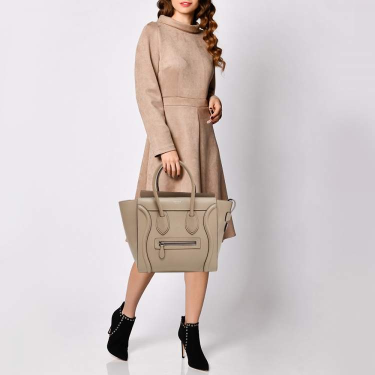 Pre Owned Celine Beige Leather Micro Luggage Tote
