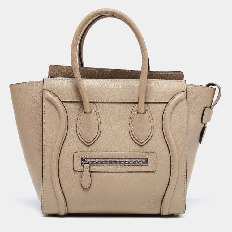 Pre Owned Celine Beige Leather Micro Luggage Tote