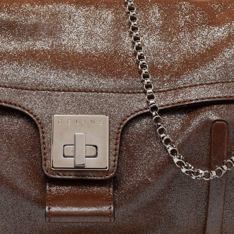 Pre Owned Celine Brown Glitter Chain Flap Shoulder Bag