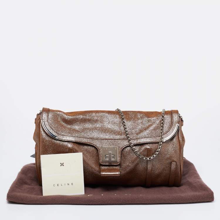 Pre Owned Celine Brown Glitter Chain Flap Shoulder Bag
