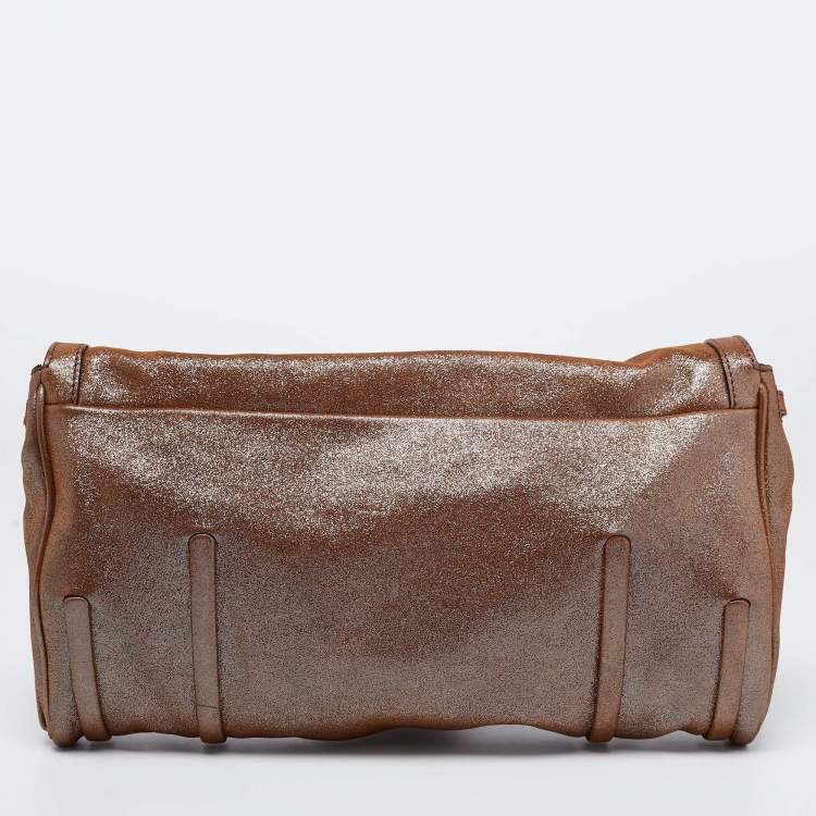 Pre Owned Celine Brown Glitter Chain Flap Shoulder Bag