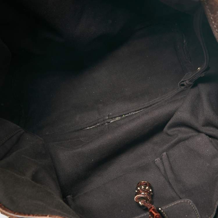 Pre Owned Celine Brown Macadam Suede And Croc Embossed Leather Bittersweet Hobo 