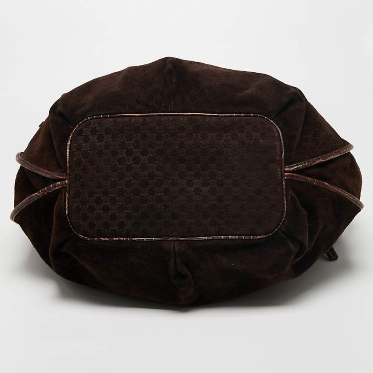 Pre Owned Celine Brown Macadam Suede And Croc Embossed Leather Bittersweet Hobo 