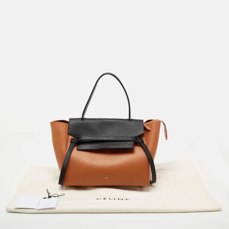 Pre Owned Celine Brown/Black Leather Small Belt Top Handle Bag