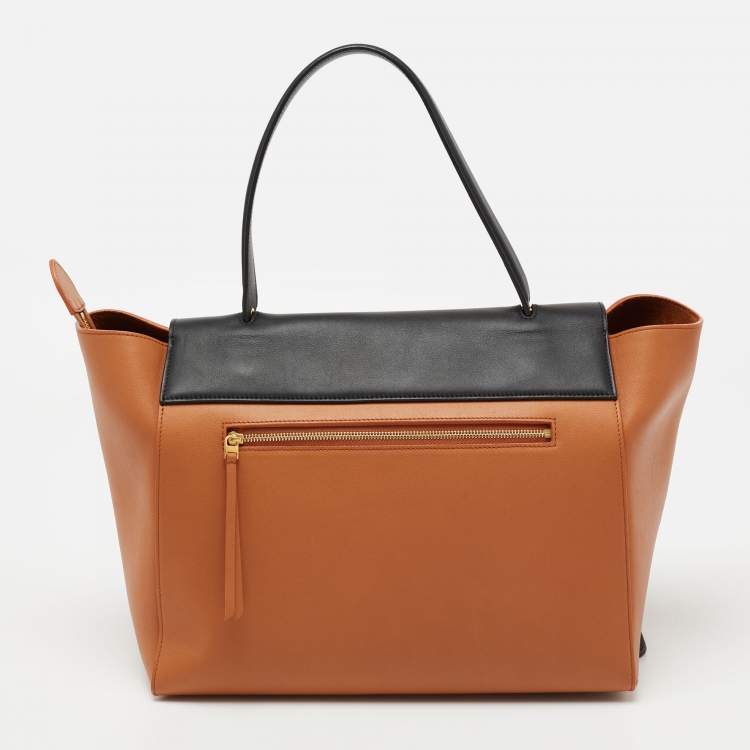 Pre Owned Celine Brown/Black Leather Small Belt Top Handle Bag