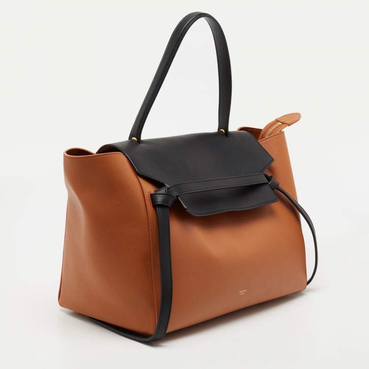 Pre Owned Celine Brown/Black Leather Small Belt Top Handle Bag