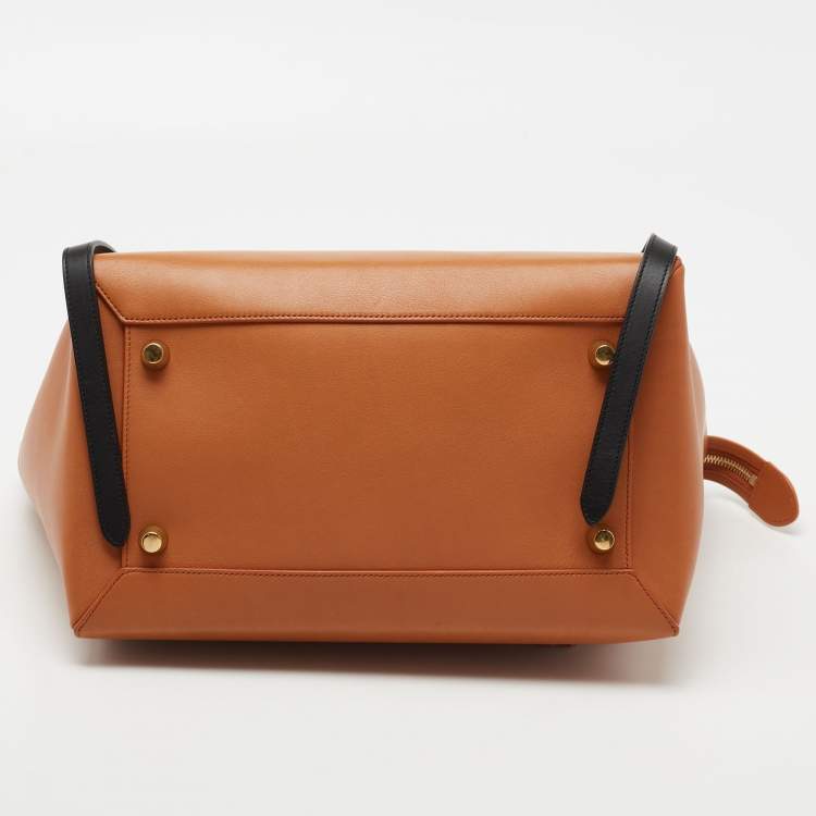 Pre Owned Celine Brown/Black Leather Small Belt Top Handle Bag