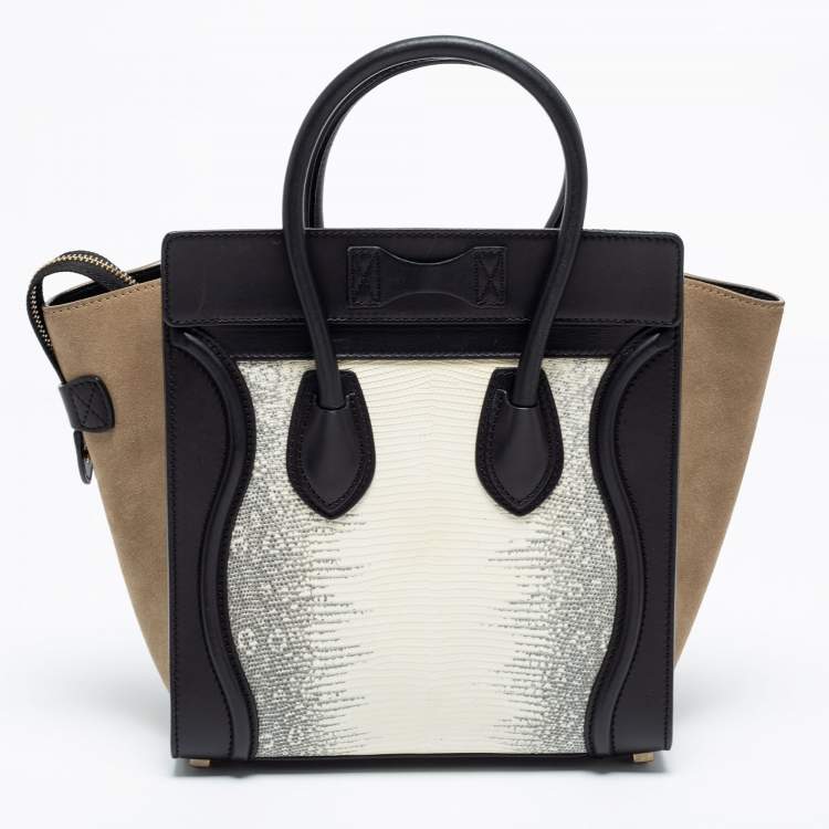 Pre Owned Celine Tri Color Lizard Leather and Suede Micro Luggage Tote