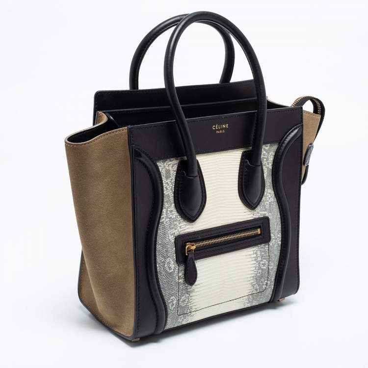 Pre Owned Celine Tri Color Lizard Leather and Suede Micro Luggage Tote