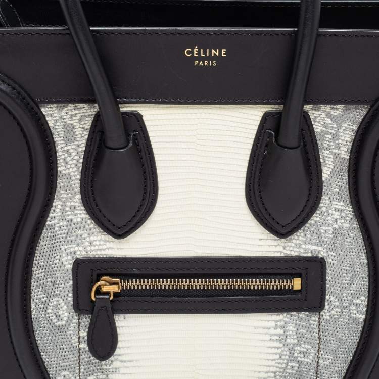 Pre Owned Celine Tri Color Lizard Leather and Suede Micro Luggage Tote