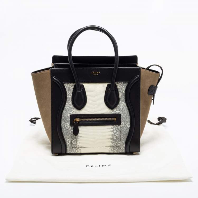Pre Owned Celine Tri Color Lizard Leather and Suede Micro Luggage Tote