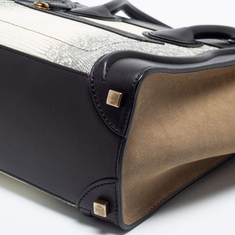 Pre Owned Celine Tri Color Lizard Leather and Suede Micro Luggage Tote
