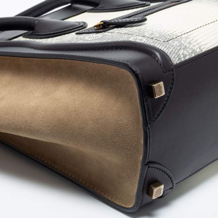Pre Owned Celine Tri Color Lizard Leather and Suede Micro Luggage Tote