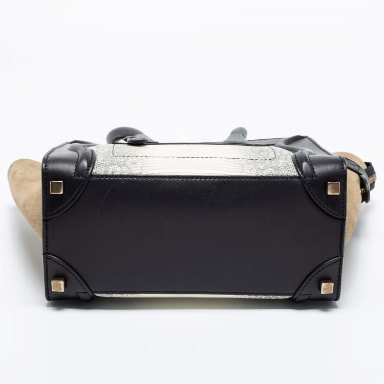 Pre Owned Celine Tri Color Lizard Leather and Suede Micro Luggage Tote