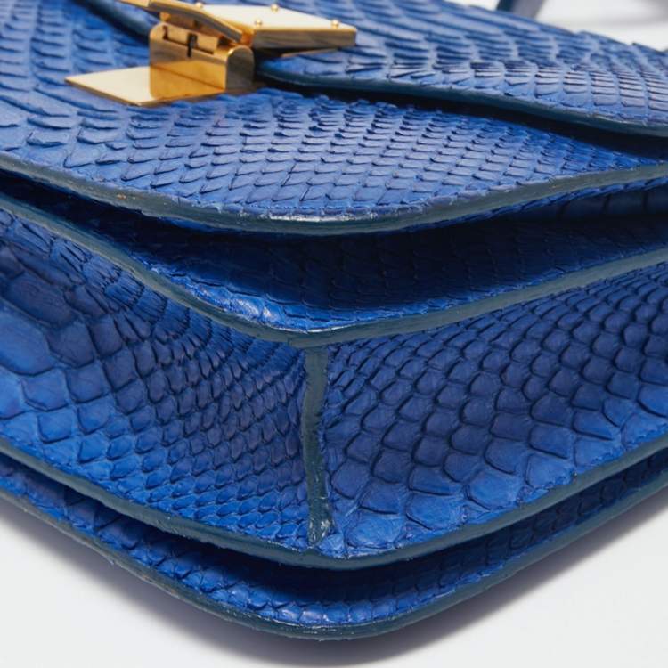 Pre Owned Celine Blue Python Medium Classic Box Shoulder Bag