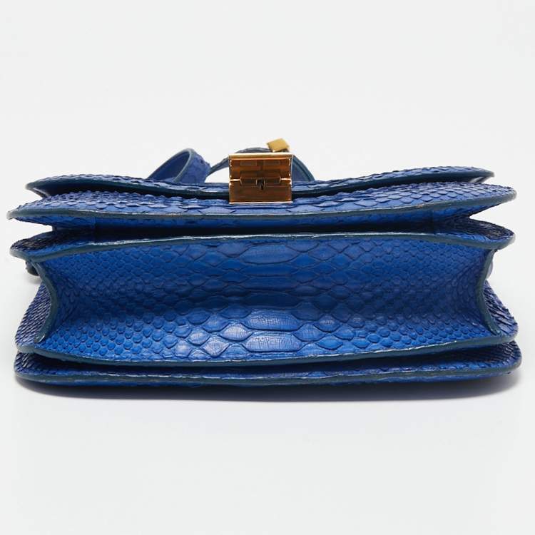 Pre Owned Celine Blue Python Medium Classic Box Shoulder Bag